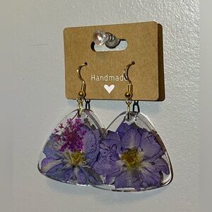 Floral Resin Earrings with Gold Hooks